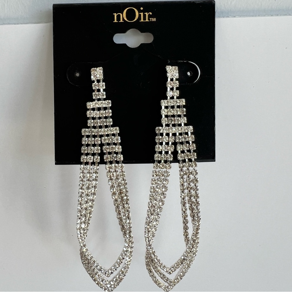 nOir Jewelry - Silver Rhinestone Earrings for Pierced Ears